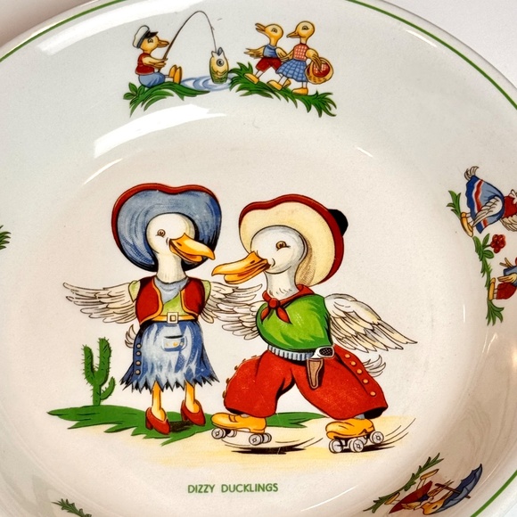Whimsical 2-Pc Ridgway Potteries Chidren's DIZZY DUCKLINGS Bowl & Plate Set - Picture 7 of 9